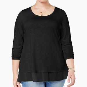 Style &Co Black Sheer Top 3/4 Sleeves blouse Size Petite Small